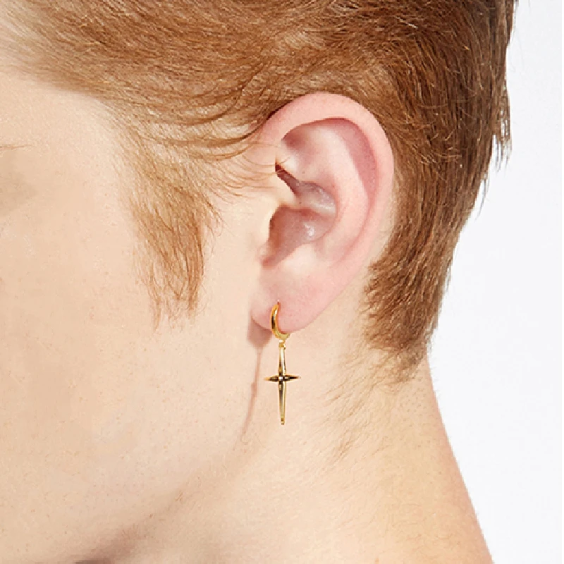 

AIDE 925 Sterling Silver Cross Hoop Earrings For Women Punk Geometric INS Star Piercing Huggie Earings Fine Jewelry kolczyki