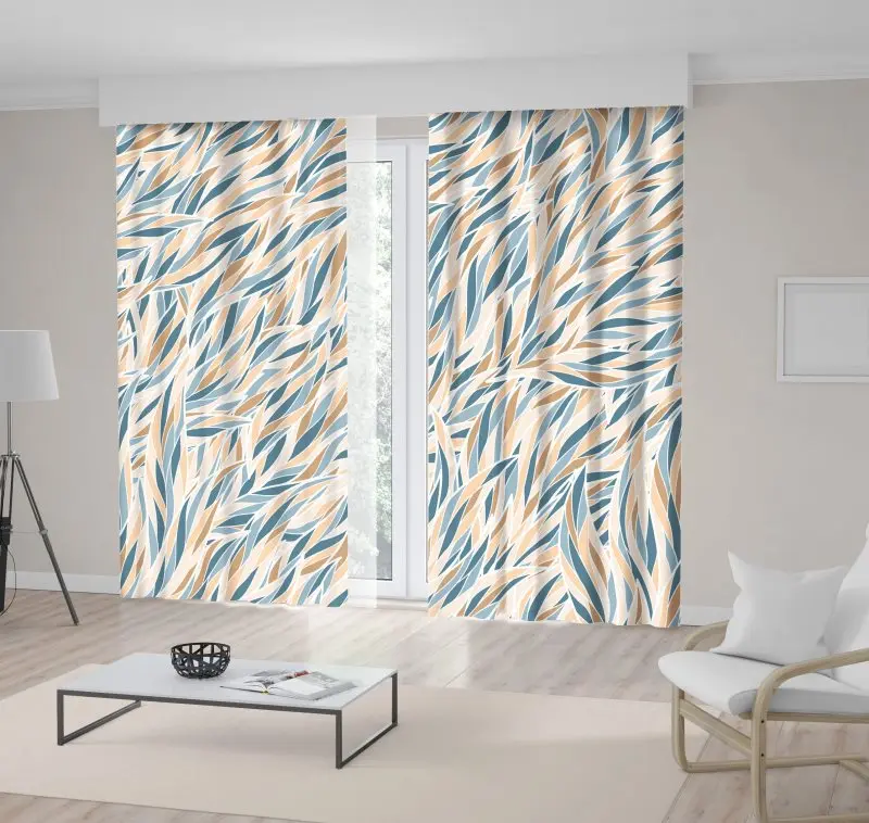 

Curtain Waves Pattern Grass Summertime Abstract Doodle Artwork Printed Blue and Orange