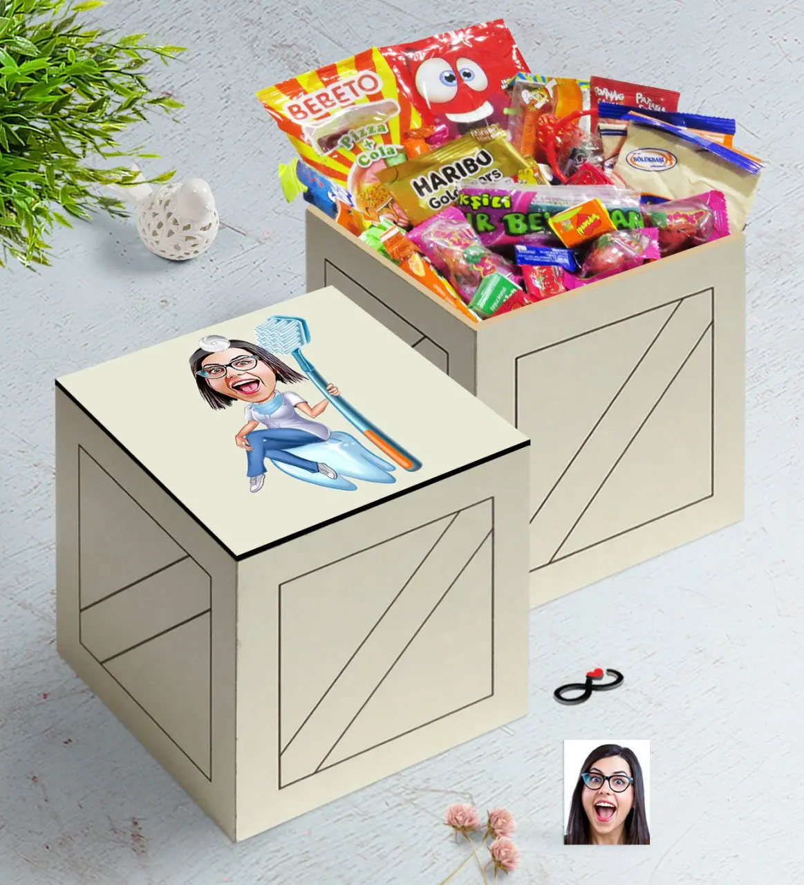 Персонализированные Женские стоматологи карикатура в деревянной коробке