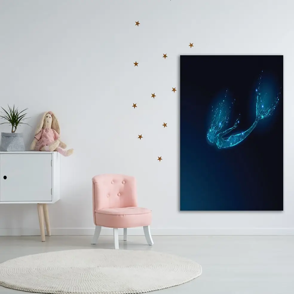 Tapestry Mermaid Diving in Deep Ocean Low Poly Pattern Fantasy Mystic Creature Artwork Blue Green | Дом и сад