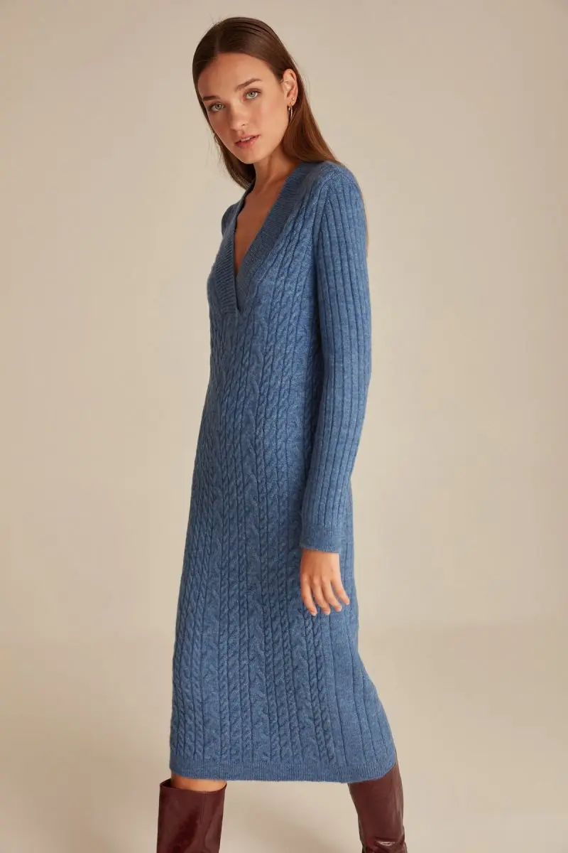 Joinus кабель вязаное платье с v-образным вырезом для женщин цвет: голубой | Женская