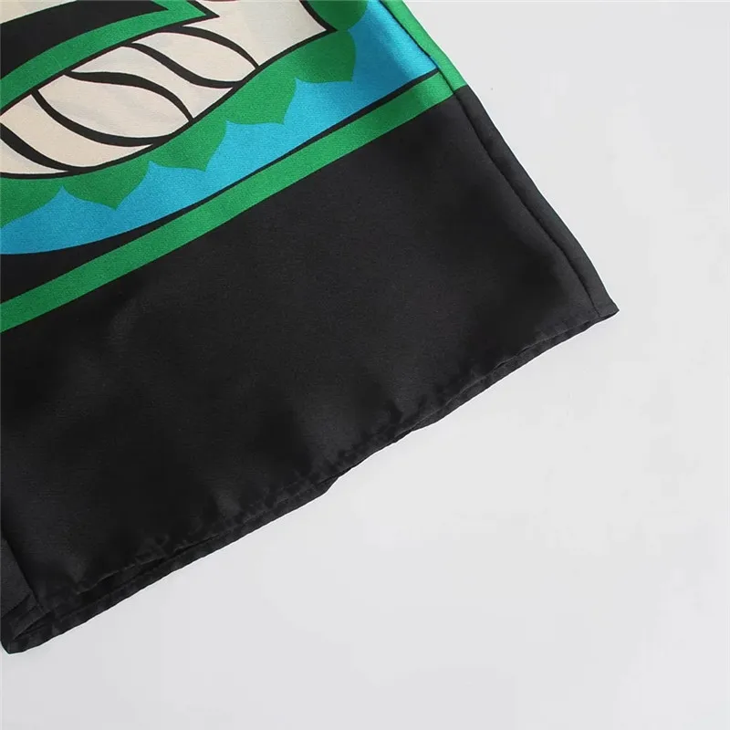 

NWOMN Za 2021 Wide Leg Pants For Women Green High Waist Trousers Female Vintage Print Loose Pants Woman Casual Summer Trouser