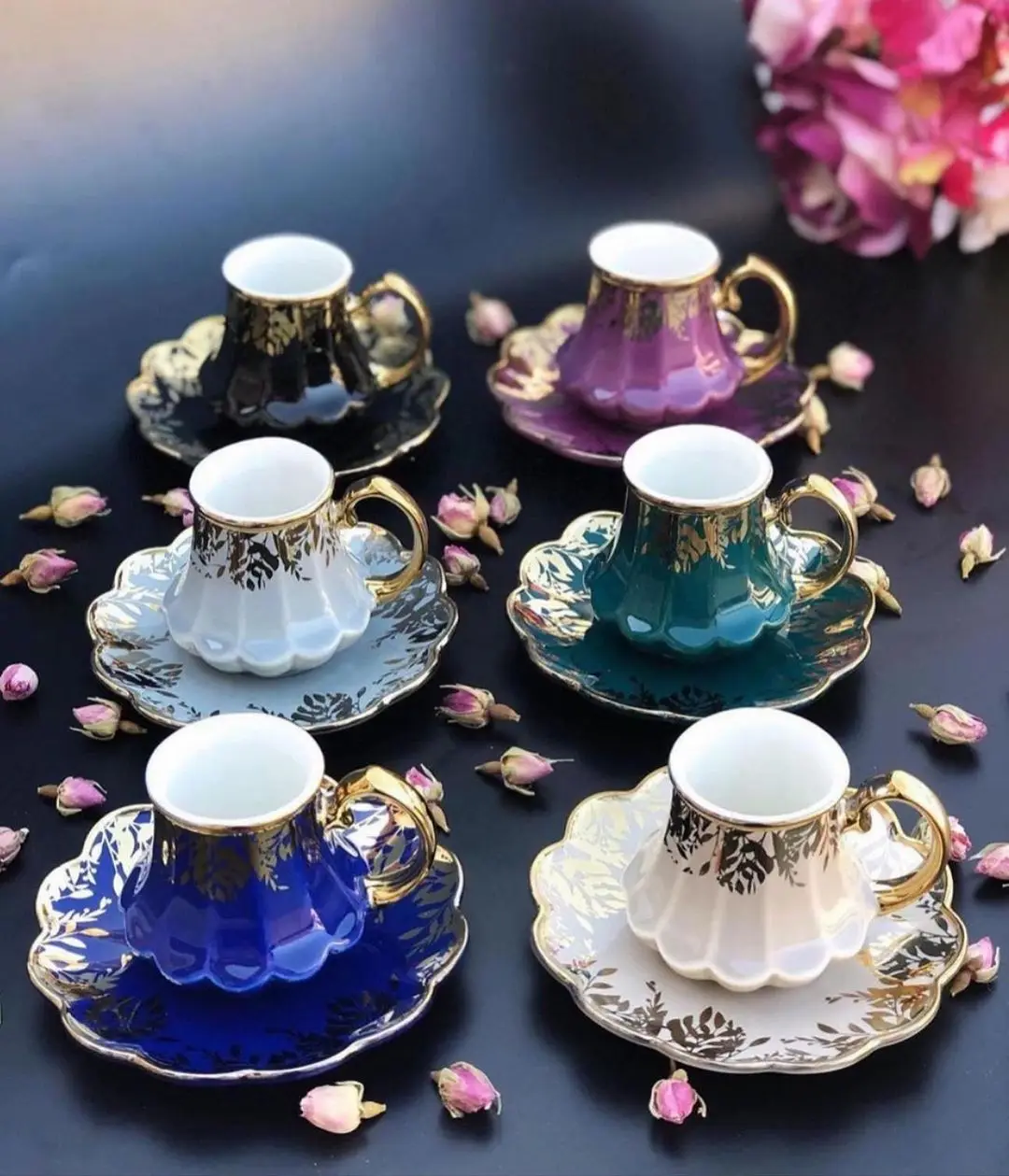 

Turkish First Class Porcelain Coffee Cups and Saucers Set Ceramic Coffee Mugs Best for Home Decoration Demistasse Coffee Set