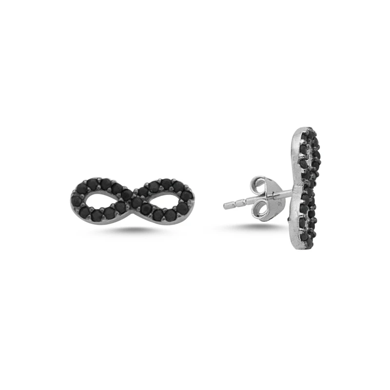 

Silver 925 Sterling Black Zircon Cubic Zirconia Infinity Earrings