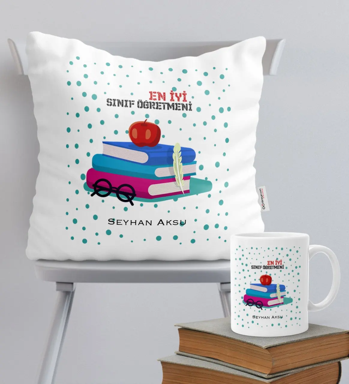 

Personalized World Best Öğretmeni Themed Pillow Mug Set-13