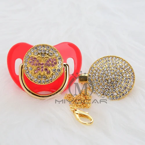 MIYOCAR, золотой, горный хрусталь, розовый, блестящий, Бабочка, bling, соска и пустышка, зажим, набор, соска, держатель цепи, BPA fress, безопасный APBF - Color: APBF-5  6-18m