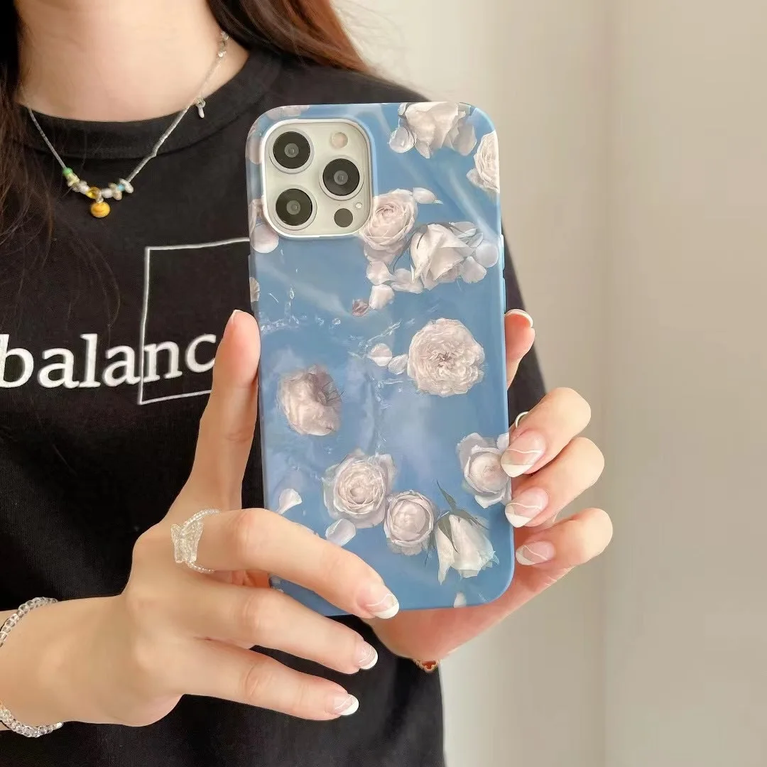 

White Rose Transparent Soft TPU Phone Case for iPhone XR X XS Max 13 Pro Max 12 11 7 8 plus SE 2020 Printing Cover