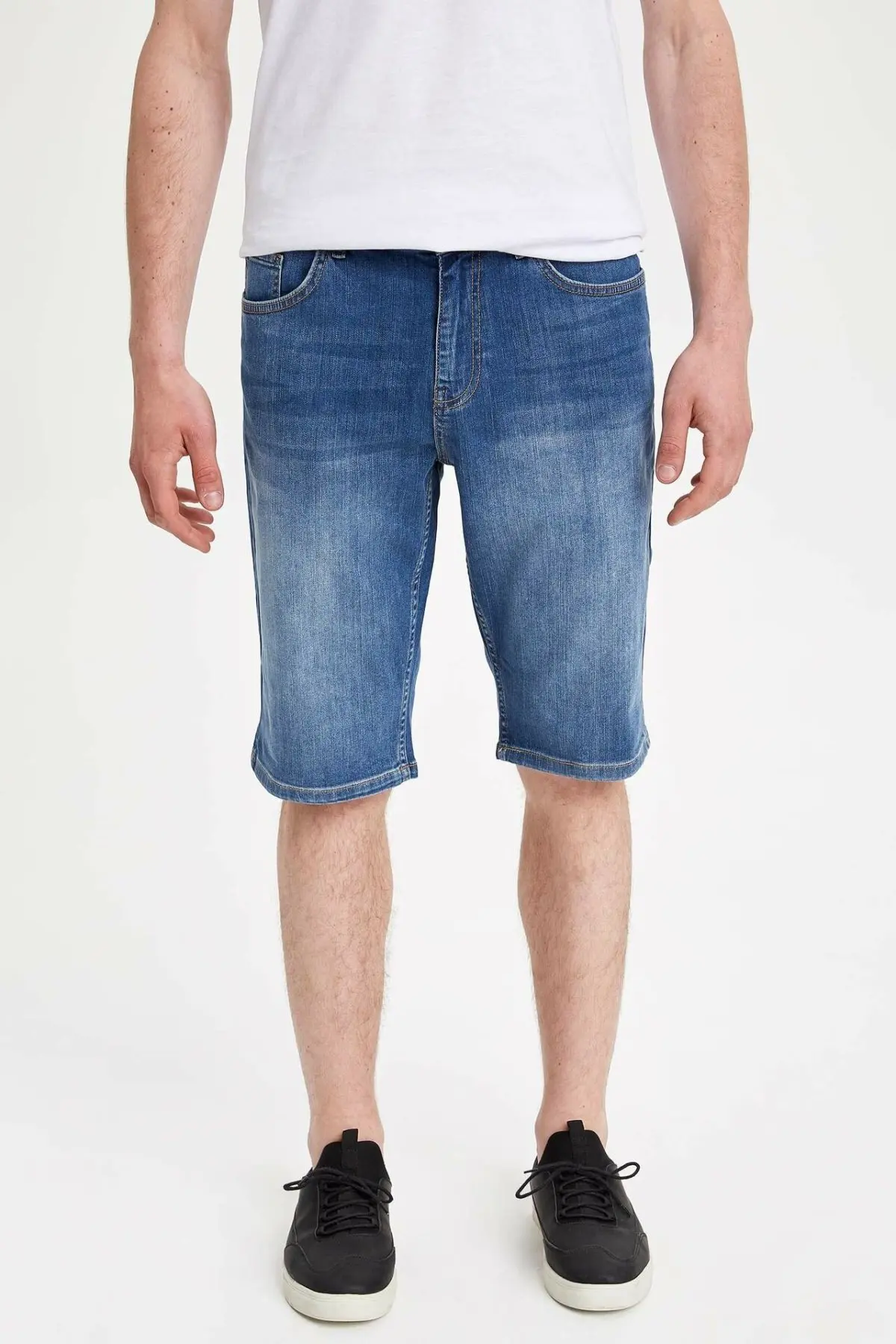 DeFacto мужские летние синие джинсовые шорты потертые мягкие Bermuda L0189AZ19SM|Мужские