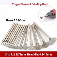 5pc 2 353mmshank c2 type diamond grinding head 0 8 10mm flat head for jade peeled carved metal ceramic glass stone grindin tool