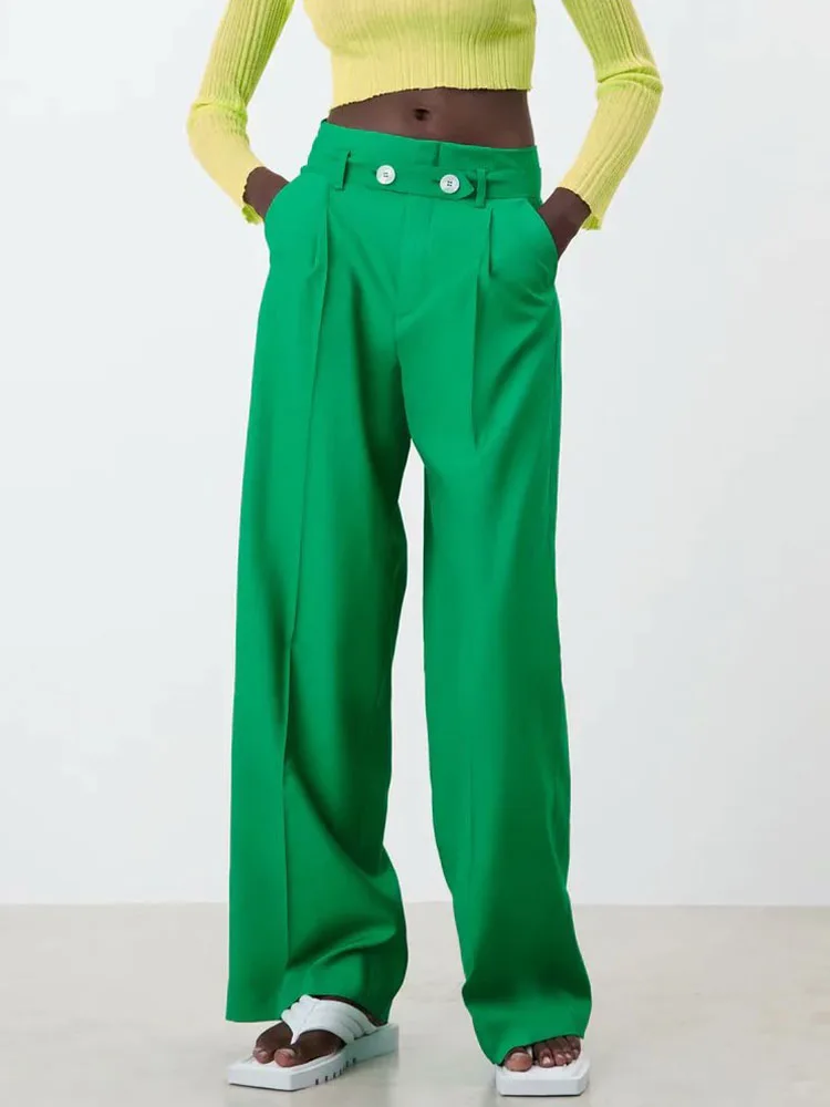 

Брюки ZA, осень 2021, женские, модные, яркие, молодежные, на пуговицах, с широкими штанинами