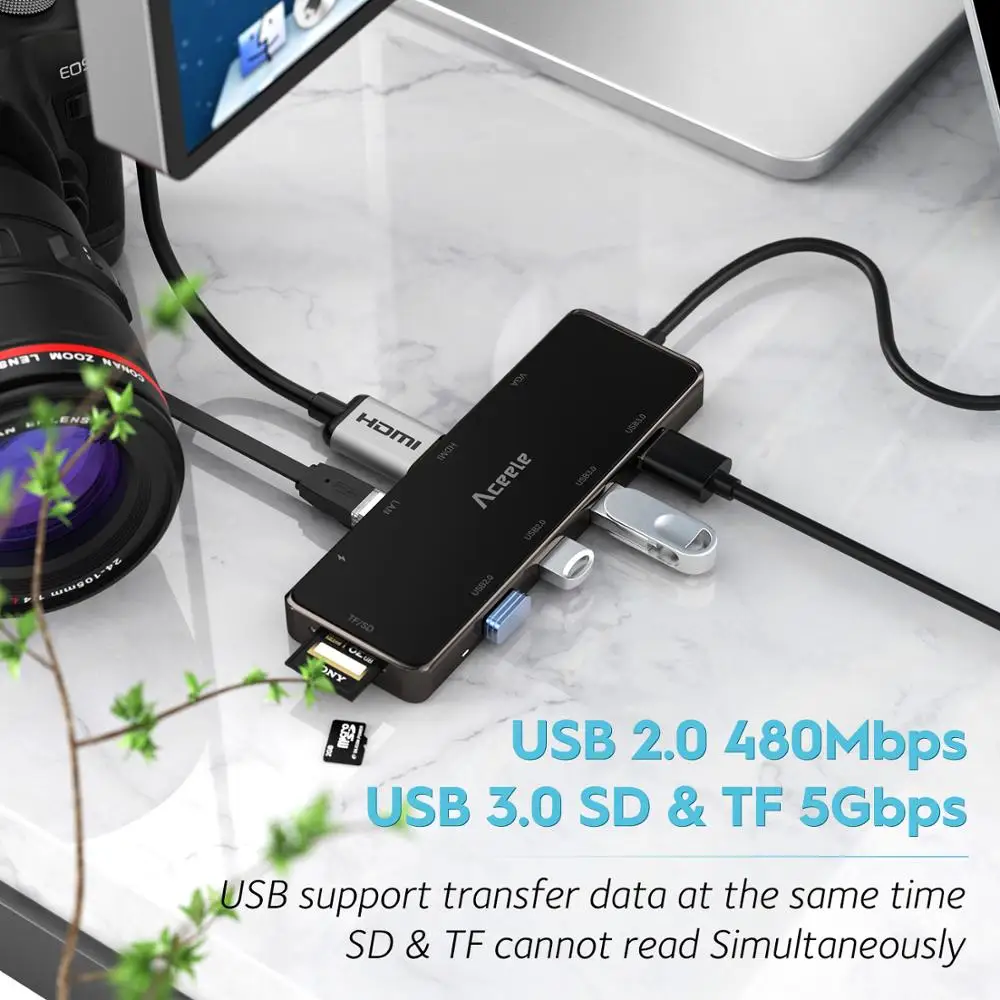 Aceele 10 в 1 USB C концентратор HDMI VGA RJ45 3 0 2 мощность SD/TF кардридер для Macbook Pro|USB-хабы| |