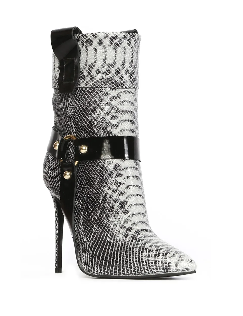 

İLVİ Loka Women's Heeled Boot Grey Snake - Black Patent Leather