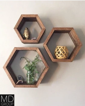 Wooden Art Hexagonal Decorative Wall Shelf Set of 3 Beehive Home Decoration Nordic Style Decor Kitchen Office Living Room 3D New