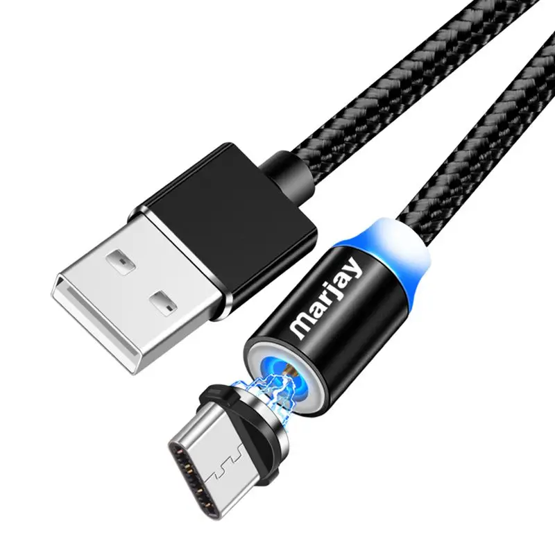 Marjay Магнитный usb type-C кабель для samsung Galaxy S10 S9 S8 Plus Быстрая зарядка USB-C зарядное устройство для мобильного телефона USBC type-C кабель - Цвет: Black Type C Cable