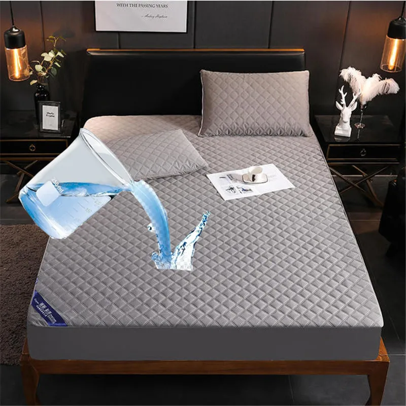 

Solid Color Bedding Anti-Mite Waterproof Mattress Cover Protector Bed Fitted Sheet Polyester Quilted Thick Soft Pad for Bed