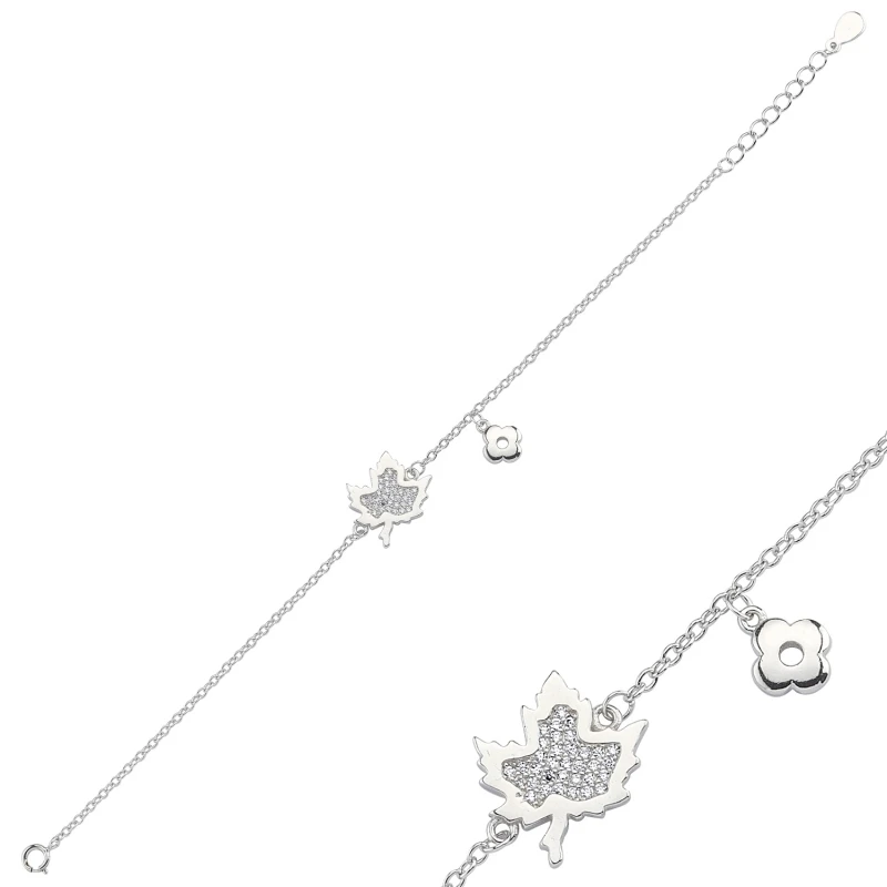 

Silver 925 Sterling Zircon Cubic Zirconia Sycamore Leaf Bracelet