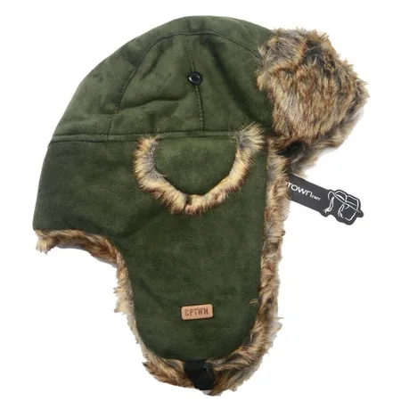 Unisex. Original Nubuck Leather Winter Hat with Pilot Fur. Hunting Fishing Ski Rain
