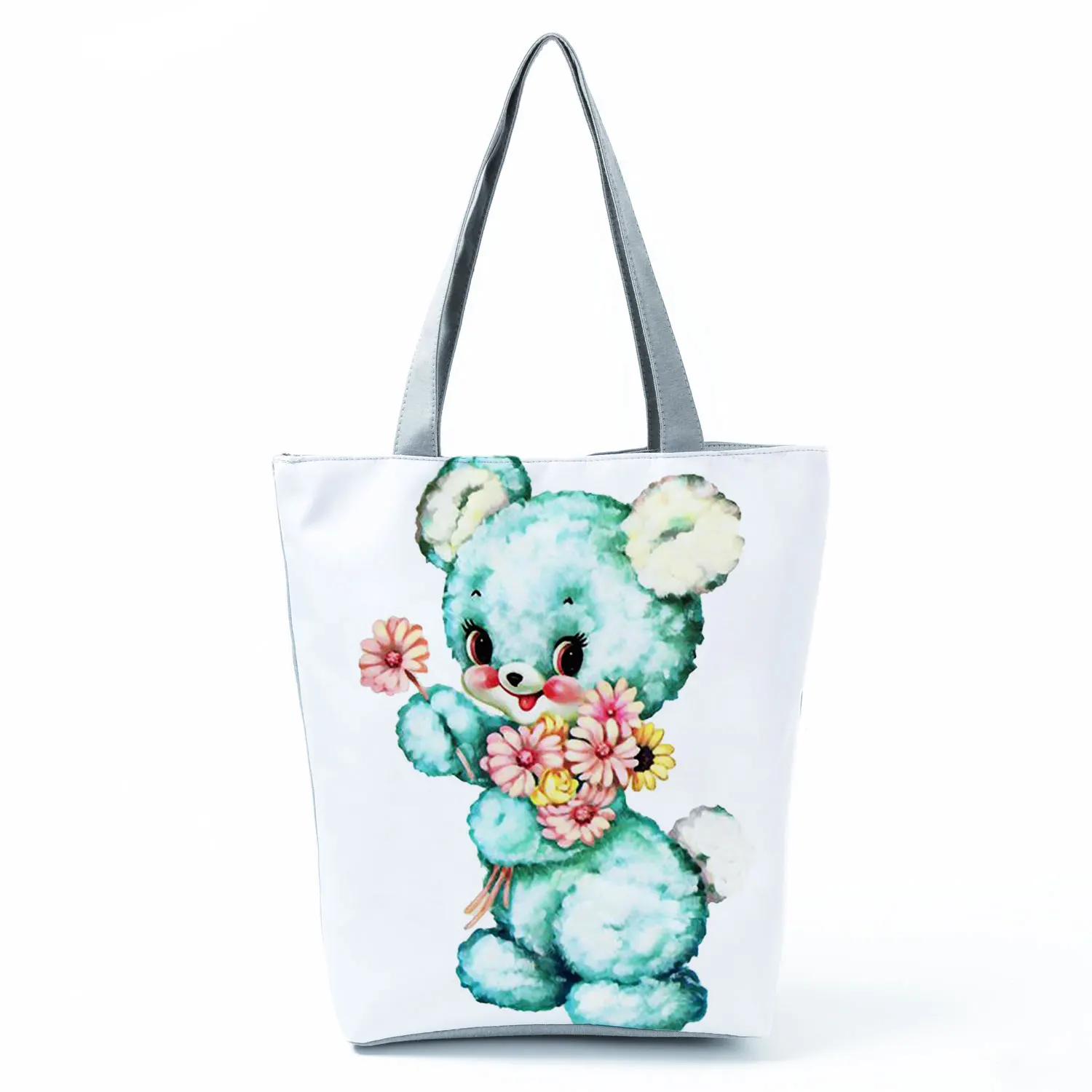 

Bear Bouquet Printed Handbag Cute Fashion High Capacity Foldable Outdoor Beach Shoulder Bag Reusable Shopping Bag Custom Pattern