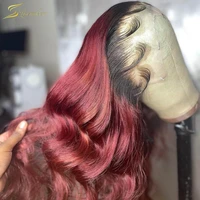 hd transparent ombre 99j burgundy red body wave 13x6 lace front wig colored loose deep frontal human hair wigs for black women