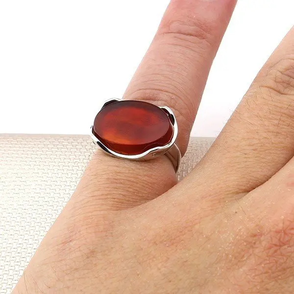 Bague en argent regardé 925 pour homme, pierre d'agate rouge nardroite unie, petit doigt, fabriqué en Turquie, solide