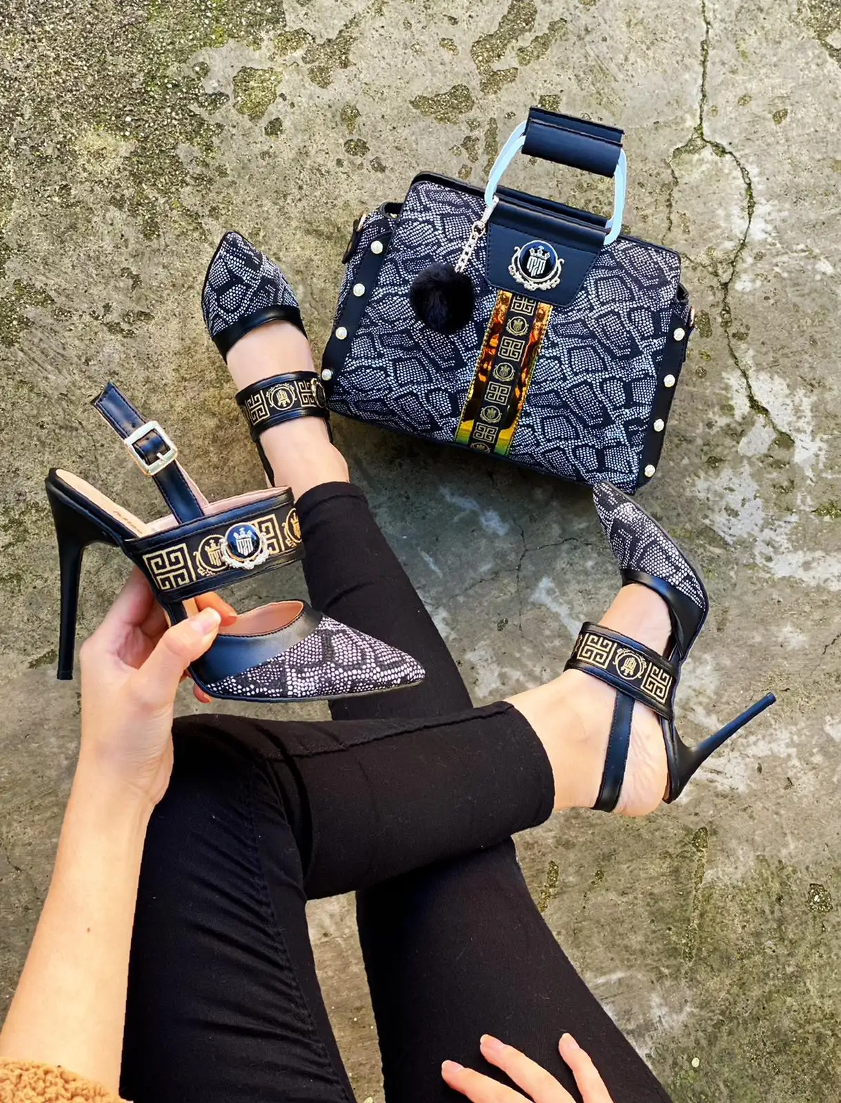 

Miss Melisa Sets BLACK stones Special occasions shoes and bag set TS101