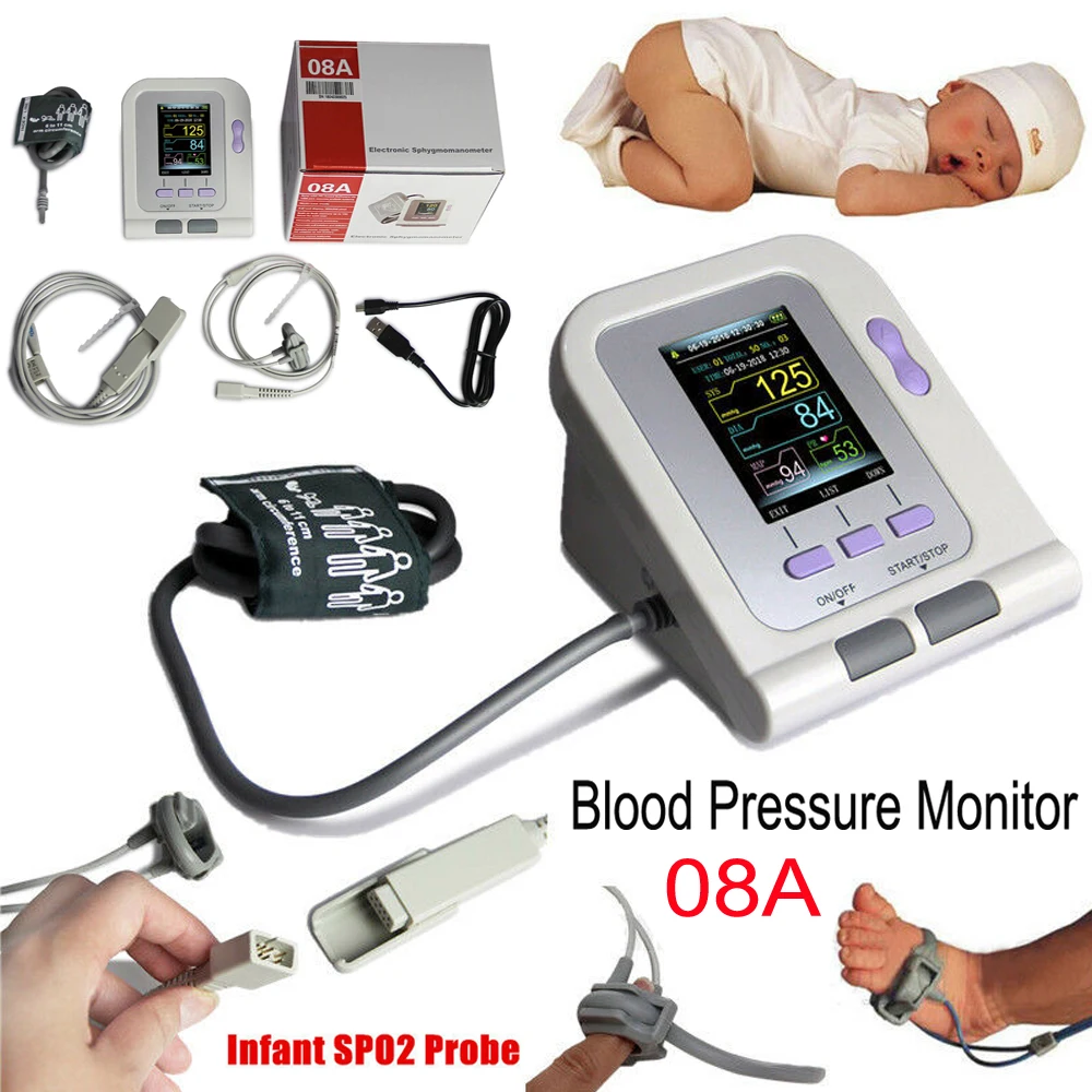 

CONTEC08A Blood Pressure Monitor Meter Digital Arm Tensiometers Electronic Sphygmomanometer NIBP Neonate Cuff Bundle SpO2 Probe