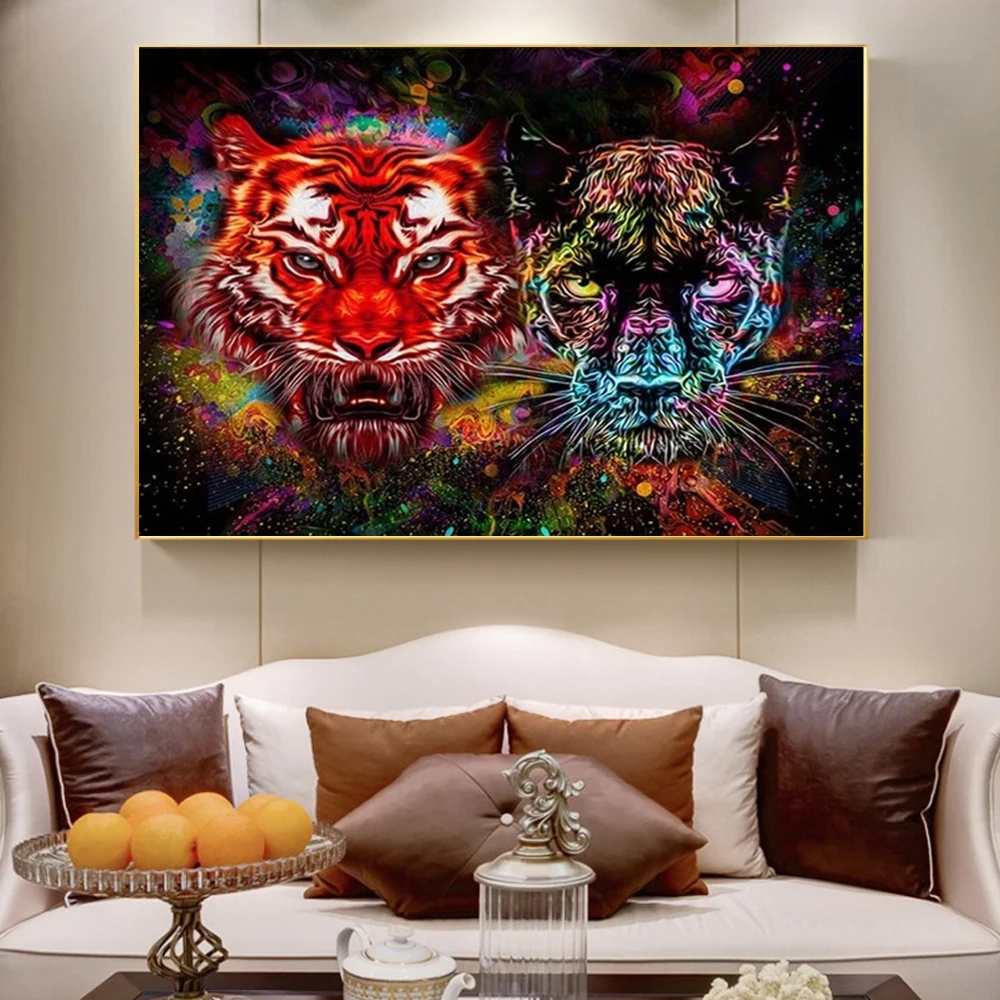 

Watercolor Tiger And Leopard Canvas Painting Wall Art Colorful Animals Posters And Prints for Living Room Home Decor Cuadros