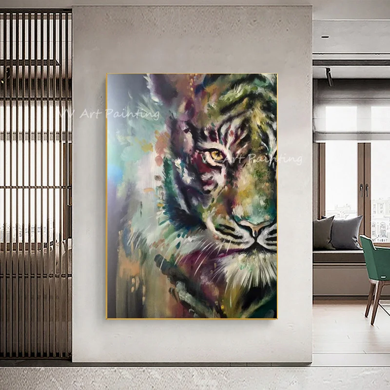 

2022 New Animal Knife Thick Tiger Face Cool oil painting wall art Handmade picture Professional Modern Painting Hanging Gift