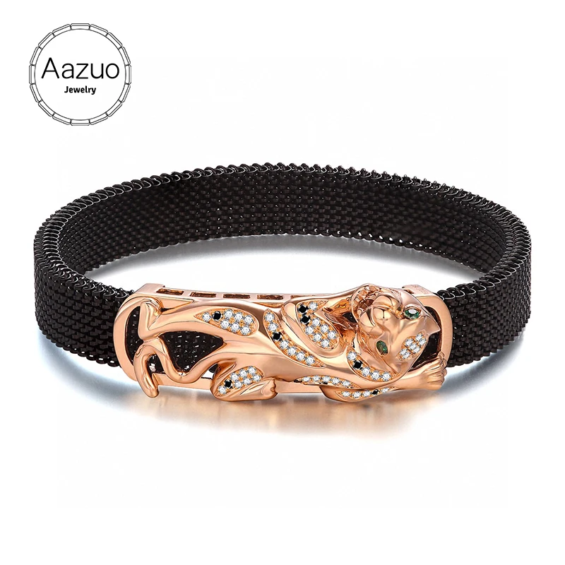 

Aazuo Hit Hot Pure 18K Rose Gold Real Diamond Luxury Animal Leopard Elastic Rope Bracelet For Man&Woman Upscale Trendy Party