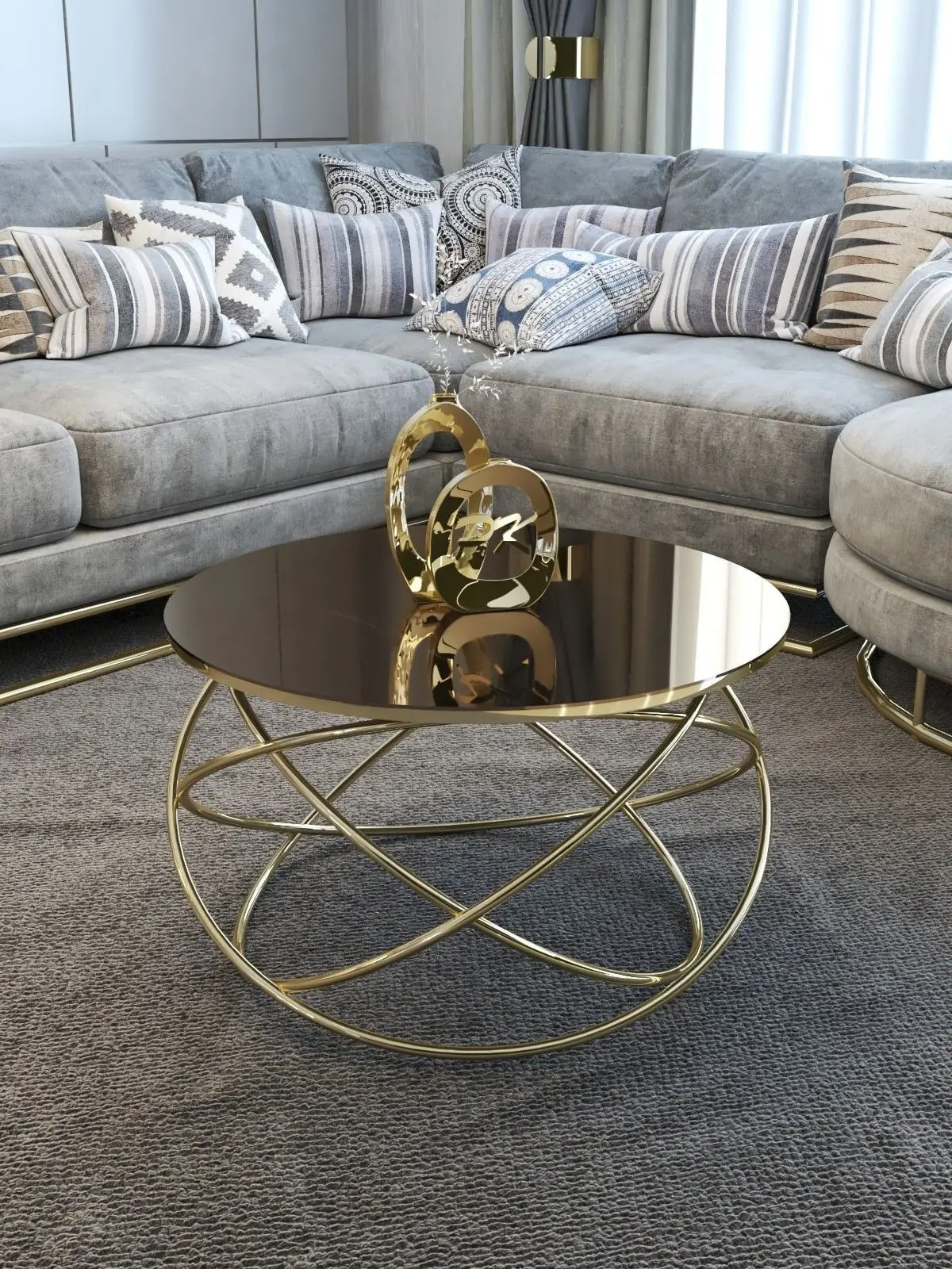 

Gold Metal Center Coffee Table, Bronze Mirrored Nesting Round Living Room Kitchen Home Furniture Decor End Dining Turkey From