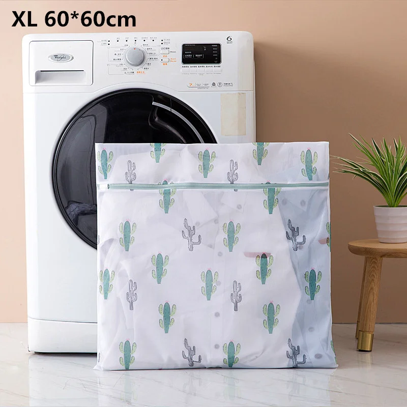 XL 60-60cm 6 размеров полиэфирная сетка корзина для грязной одежды сумка для одежды Нижнее белье домашнее защищенное белье бюстгальтер стиральная сумка кактус печать сумки - Цвет: XL 60-60cm