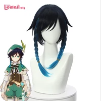 l email wig genshin impact venti cosplay wig ombre blue wigs with braids ponytails bangs synthetic hair venti cosplay wig