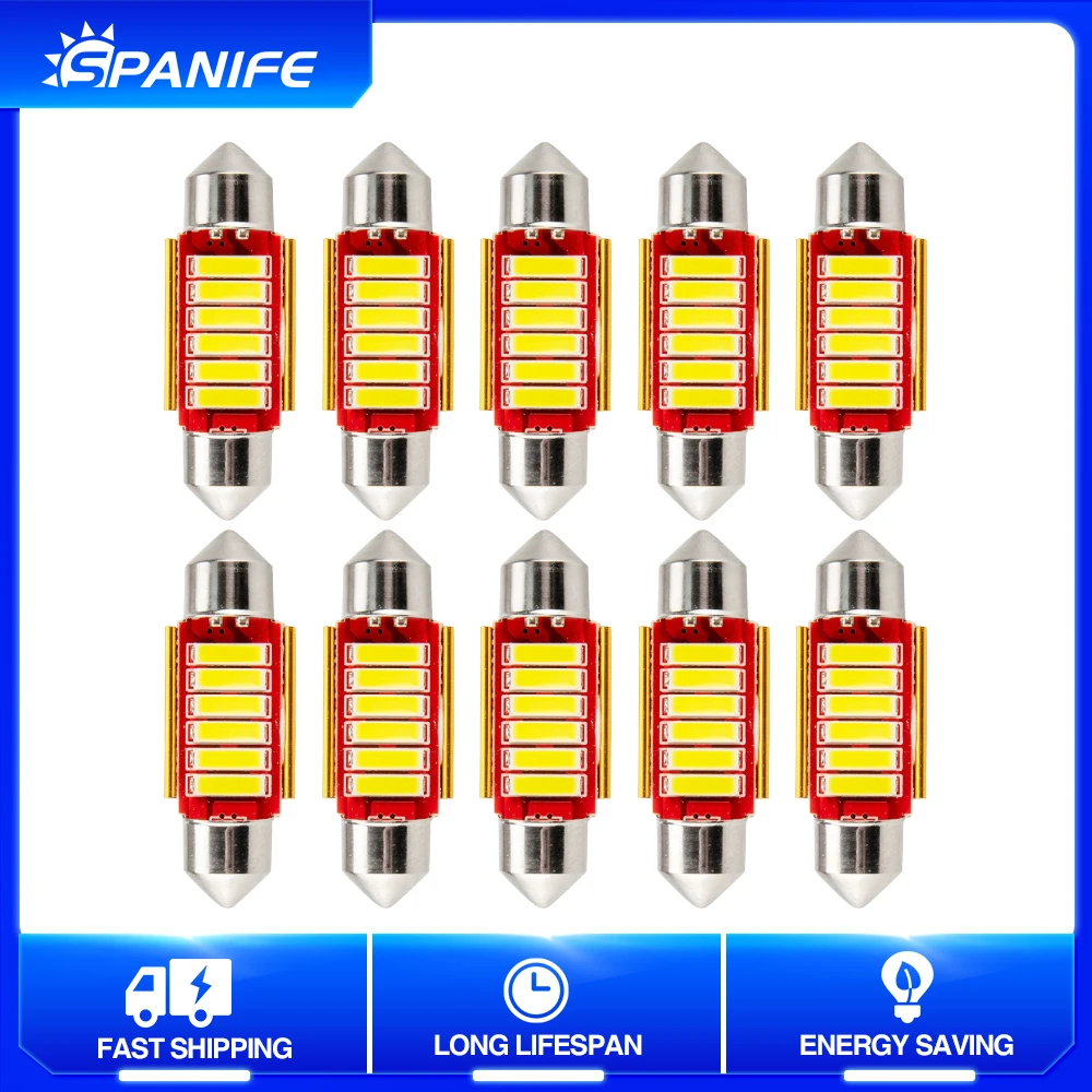 

Spanife 10x Festoon 31mm 36mm 39mm 42mm C5W CANBUS NO Error Auto Light 6SMD 7020 LED Car Interior Dome Reading Lamp Bulb White