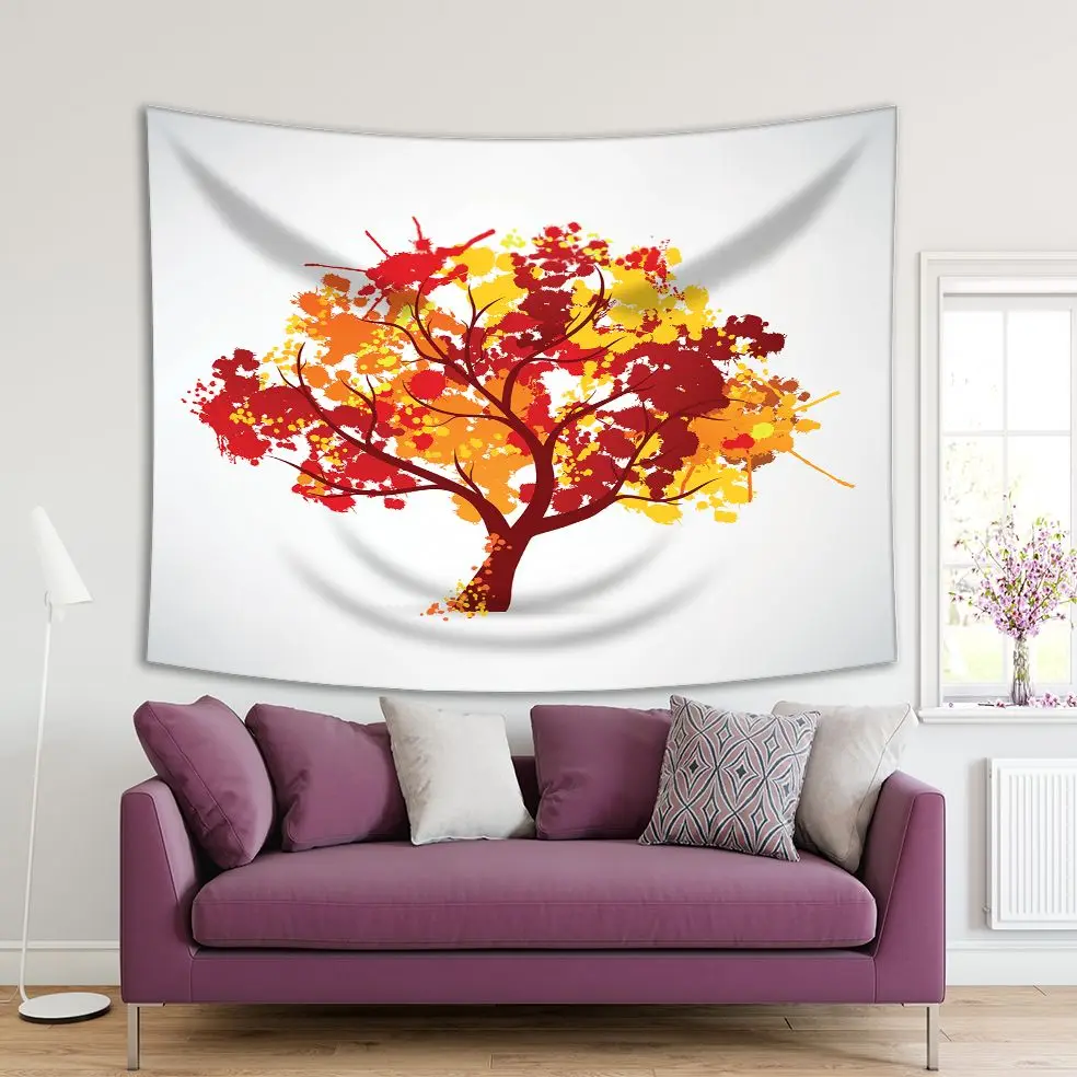 

Tapestry Colorful Autumn Tree Golden Leaves in Red Yellow Orange Brown Seasonal Artwork Printed