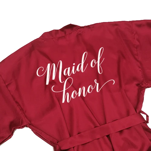 maid honor Sisbigdey Burgundy Satin Kimono Robes women short pajamas dressing gown wine red Bridesmaid Gift team bride Bridal Party Robes - Цвет: maid honor