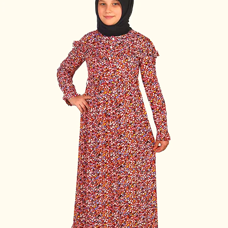 

Islamic Robe Girls Richer Saudi Arab Dubai Solid New Abaya Kaftan Ramadan Eid Mubarak Kids Abaya Fashion Child Hijab Dress Musli