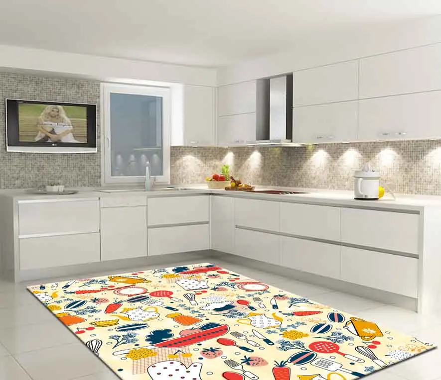

Flower Cup Pattern Kitchen Carpet, Fan carpet anti-slip floor carpet, teenagers carpet area rugs