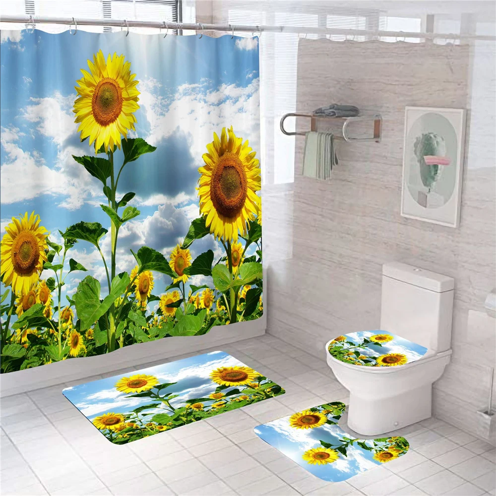 

Водонепроницаемая занавеска для ванной из полиэстера, прозрачная занавеска для душа с изображением подсолнуха, декоративная занавеска для...