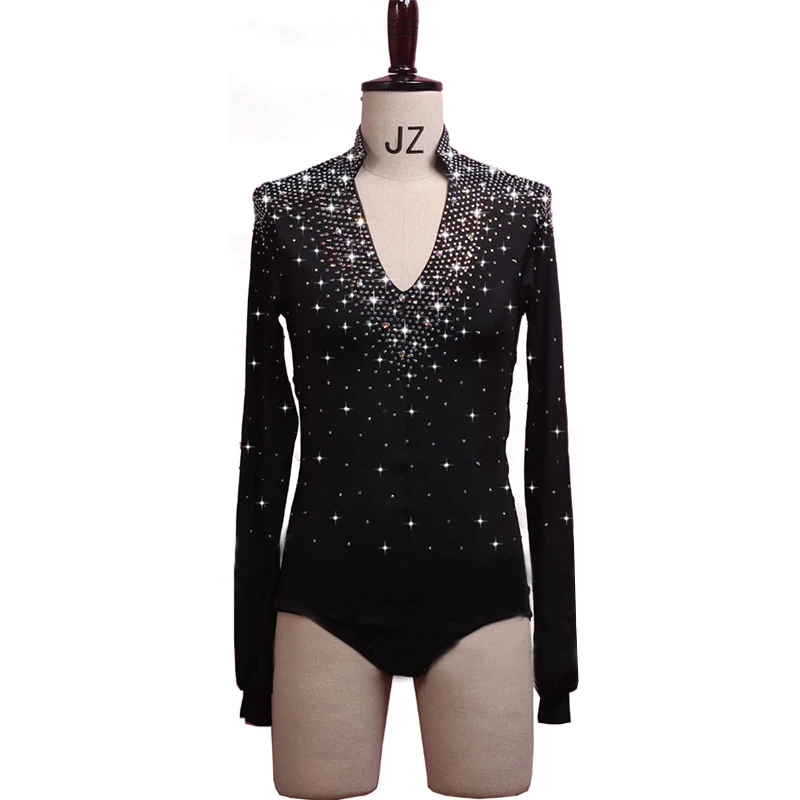 

Sparkly Rhinestones Men V-neck Dance Shirt Ballroom Latin Dancing Clothes Competition Dance Costume Latin Dance Shirts Boy