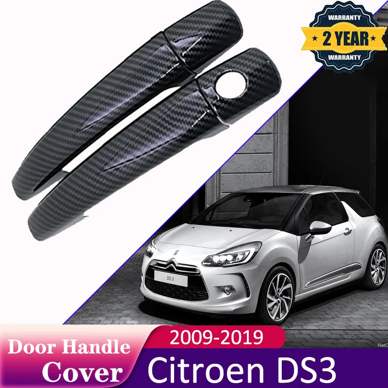 

for Citroen DS3 2009 2011 2012 2013 2014 2015 2016 2017 2018 2019 Black Carbon Fiber Door Handle Cover Trim Car Accessories