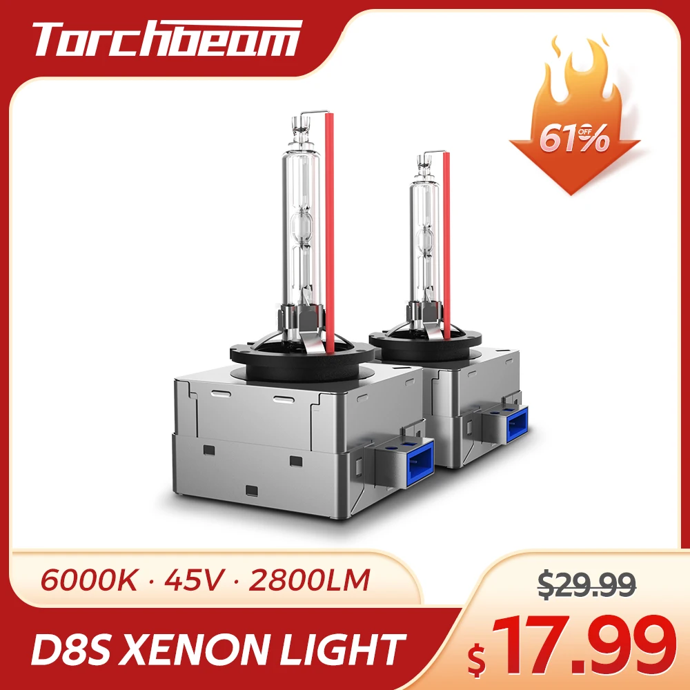 Torchbeam D8S Car HID Xenon Headlight 45V 25W 2800LM Super Bright Xenon HID Bulbs 2PCS 6000K Car Headlamp Light Kit