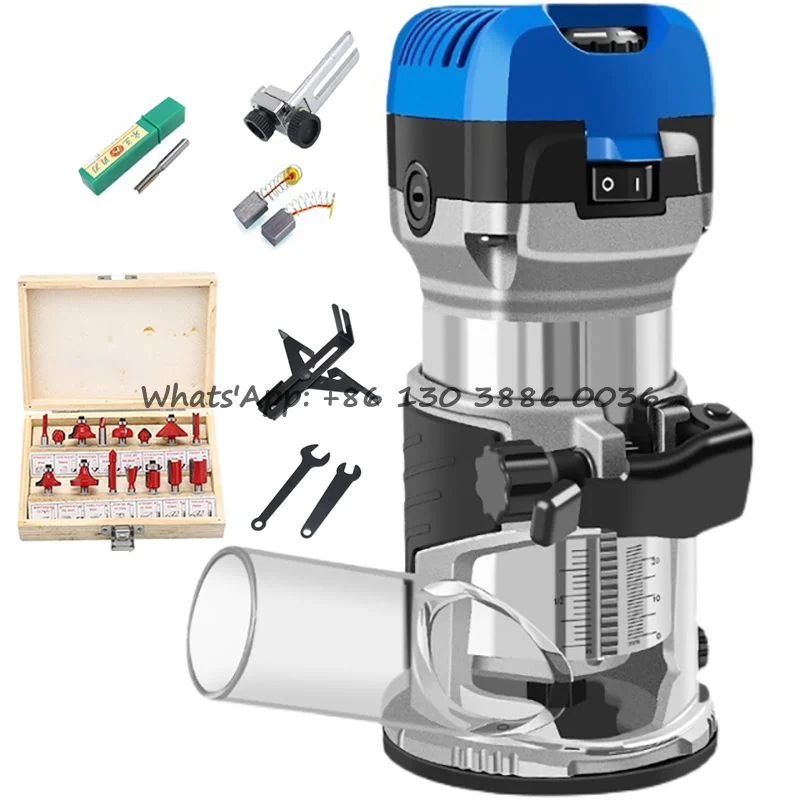 

Wood Router 1900W Adjustable Speed 6 Gear Electric Trimmer Slotting Machine Manual Carving Tool with 1/4 Shank Milling Cutter