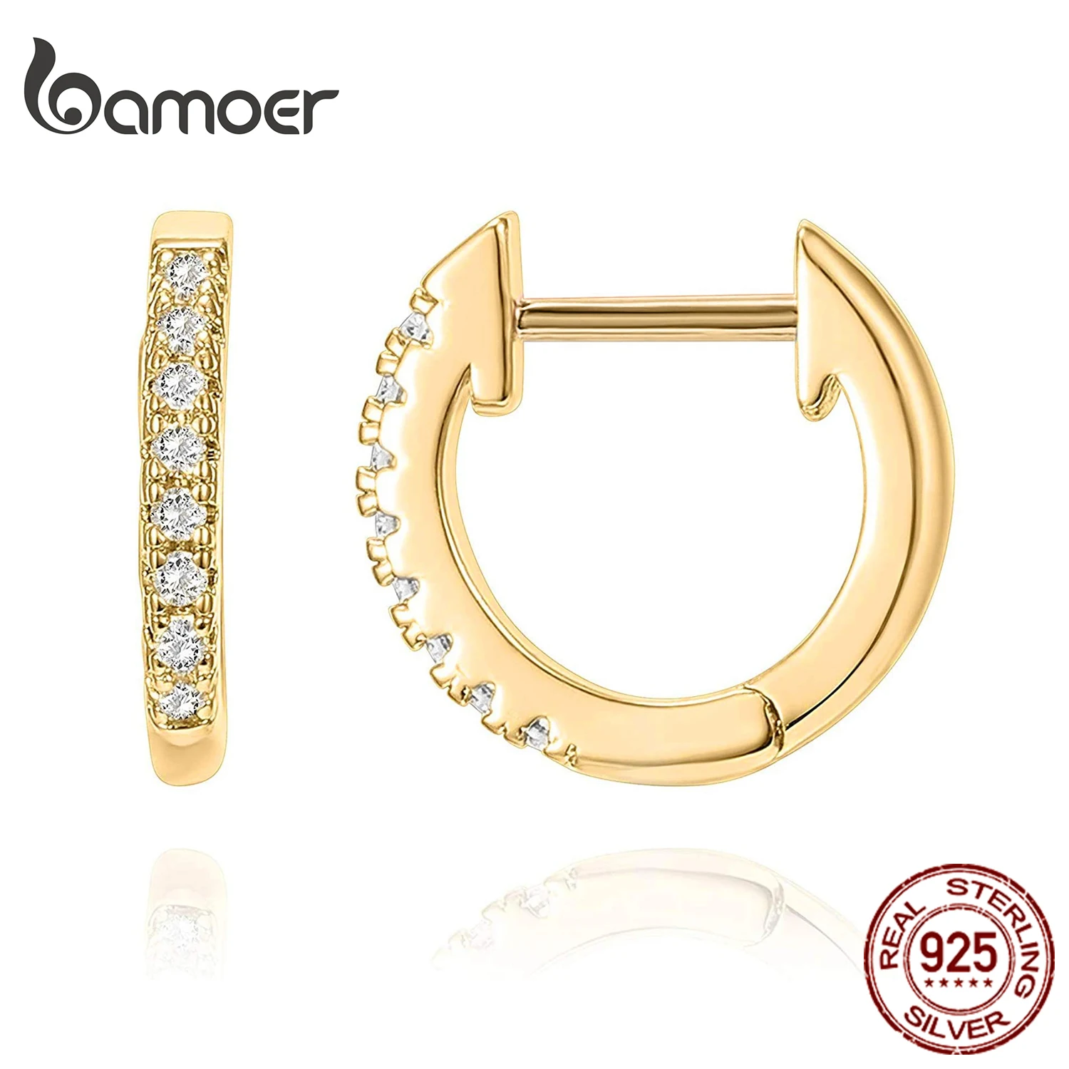 Bamoer-pendientes de plata de ley 925 chapados en oro de 14K con circonita cúbica, 10 colores, Huggie Stud para mujer y Niña SCE498