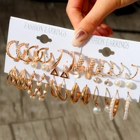 xp trendy exquisite pearl hoop earrings set for women geometric gold metal circle drop earrings acrylic set of earrings jewelry