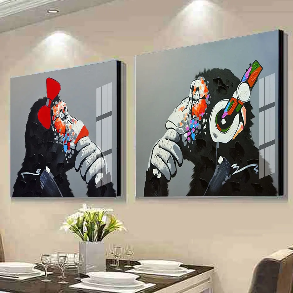 

Headphones Chimpanzee Canvas Painting Colorful Street Graffiti Animal Gorilla Poster Prints Art Wall Picture Living Room Decor