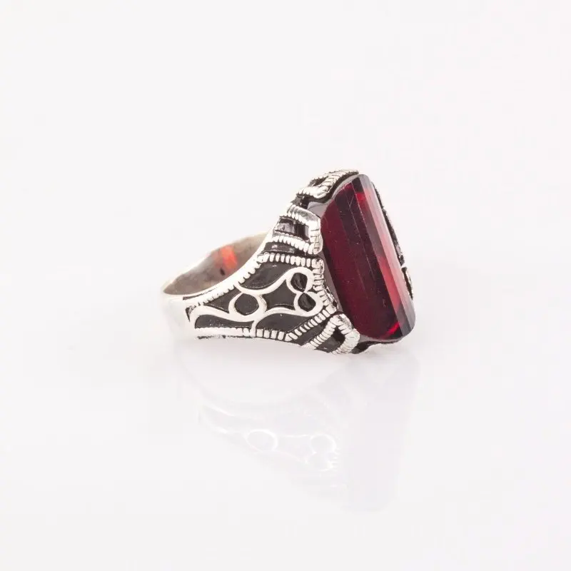 

925 Sterling Red Zircon Stone Silver Ring Fashion Turkish Premium Quality Handmade Jawelery