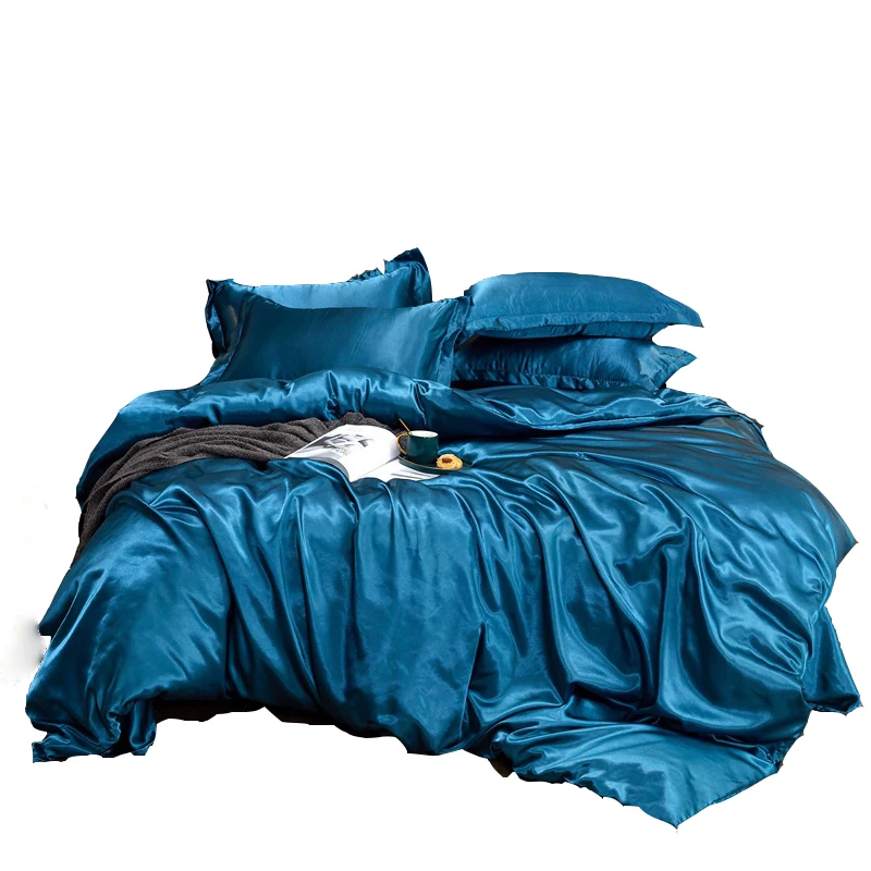 

Solid Color Bedding Set Washed Silk Double Sided King Size Duvet Cover Smooth Skin Friendly Bedclothes With Pillowcase Linens
