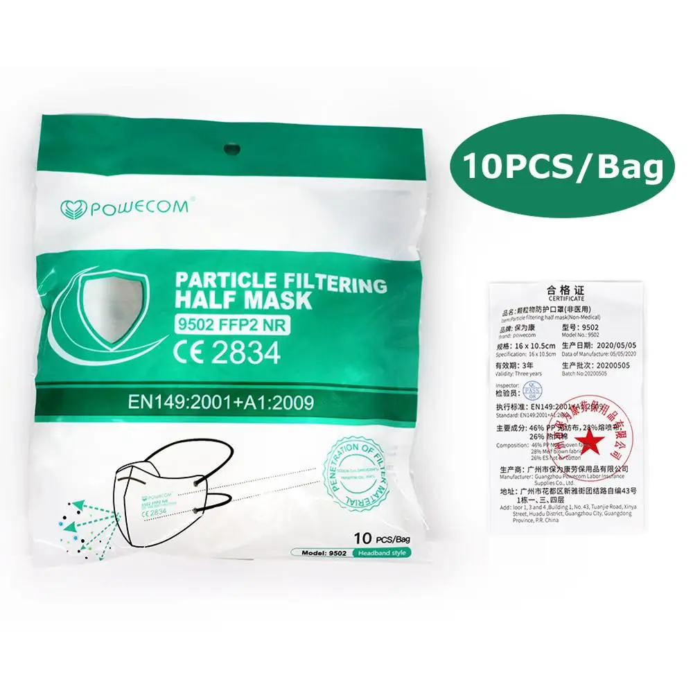 

50PCS POWECOM FFP2 CE Headband Face Masks Reusable Masks Protective Dustproof Mouth Masks For Adult Respirator Mask tapabocas