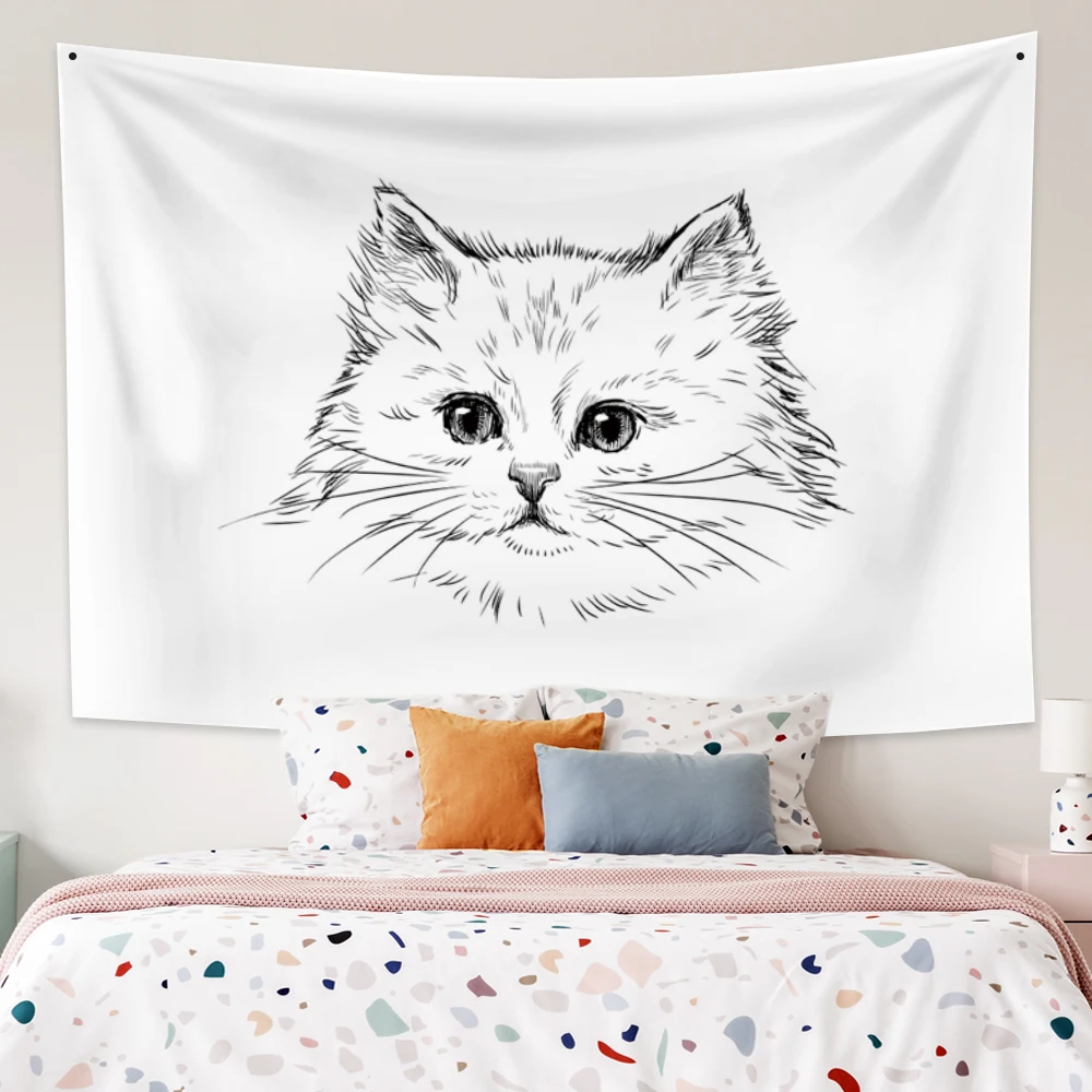 

Cute Kitten Simple Style Kawaii Room Decor Aesthetic Decor Tapestry Wall Hanging Polyester Table Cover Yoga Beach Towel