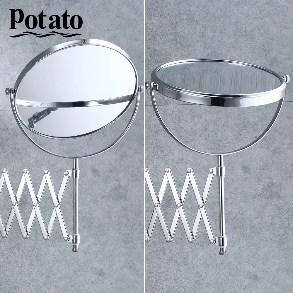Potato Хромированное круглое Двухстороннее увеличительное зеркало 360 Deg 7X 8